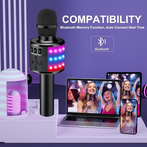 BONAOK Bluetooth Wireless Karaoke Microphone, 4-in1 Portable Handheld Mic with LED Lights, Karaoke Player for Kids, Adults BONAOK Bluetooth Wireless Karaoke Microphone, 4-in1 Portable Handheld Mic with LED Lights, Karaoke Player for Kids, Adults